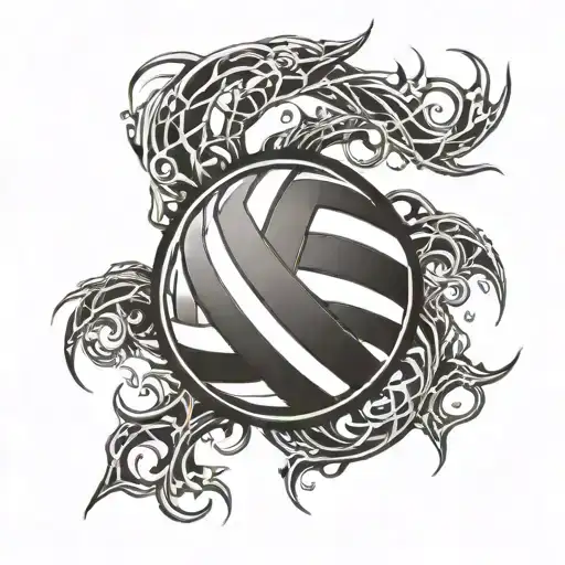A volleyball with intricate root patterns intertwined in the design tattoo design idea