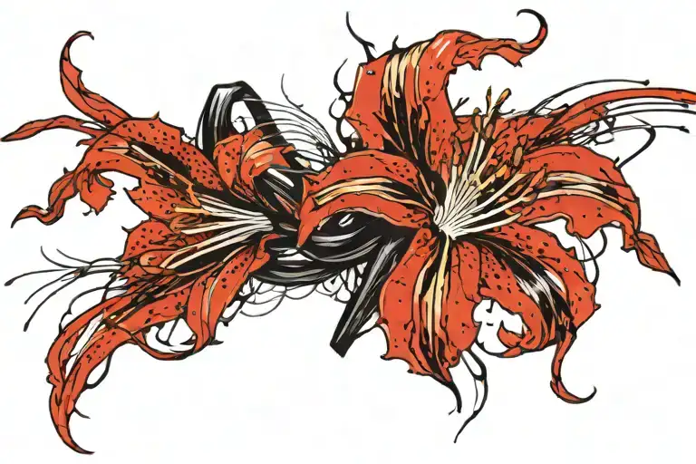 spider lily on a black lightning with spider in forearm tattoo design idea