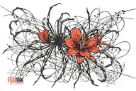 spider lily on a black lightning with a spider in forearm tattoo design idea