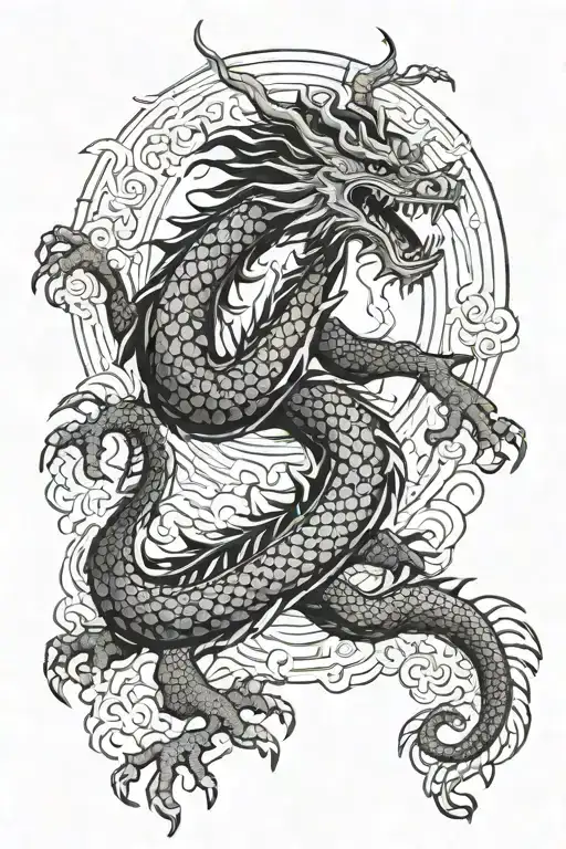 Japanese dragon around a standing samurai tattoo design idea