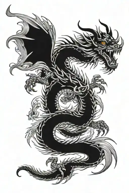 Japanese dragon surrounding a standing samurai tattoo design idea