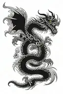 Japanese dragon surrounding a standing samurai tattoo design idea