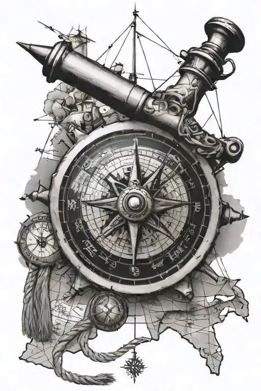 Sextant, compass, rope, light philippines map backgorund  tattoo design idea