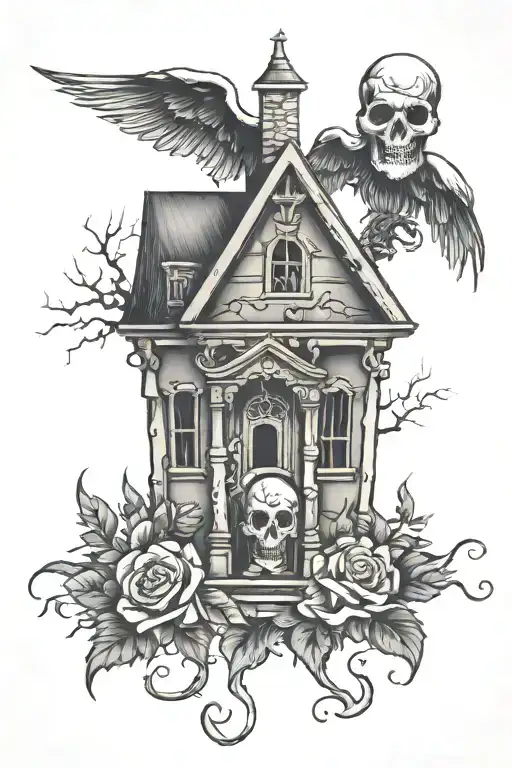 cemetary haunted house  tattoo design idea