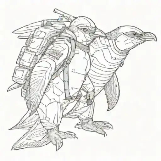 marine penguin soldier standing tattoo design idea