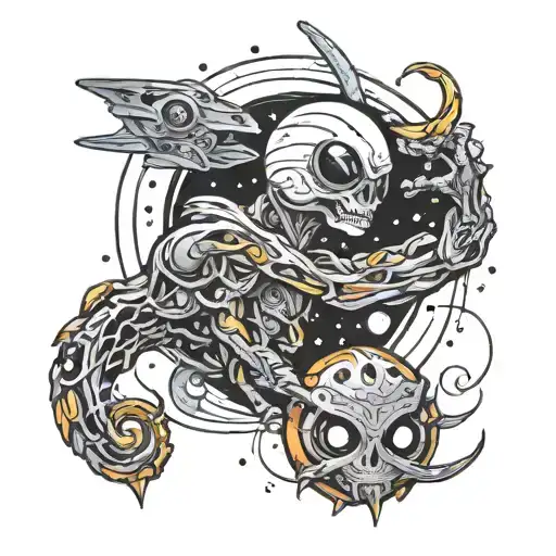 Jupiter and alien tattoo design idea