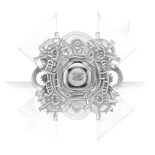 Create an intricate tattoo of gears and molecules intertwined, representing the fusion of engineering and chemistry tattoo design idea