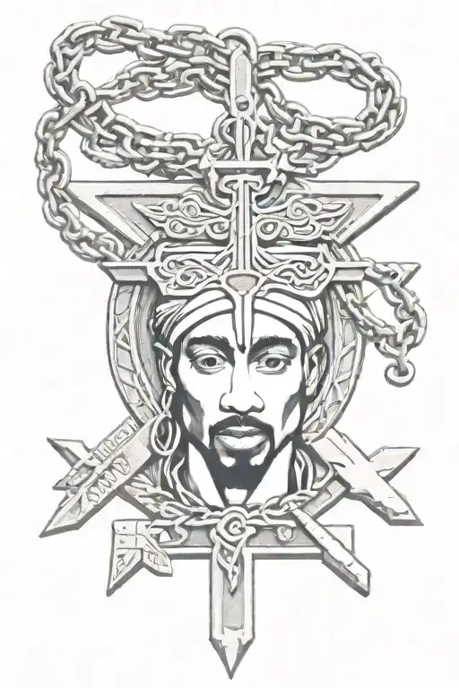 Tupac Cross Talisman tattoo design idea