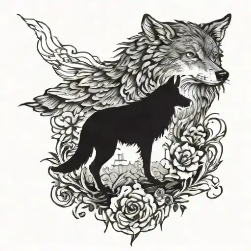 wolf and a crow tattoo design idea
