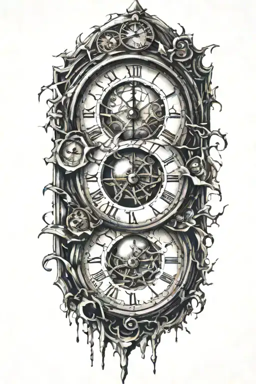 broken clock; eyeball; shattered glass window tattoo design idea