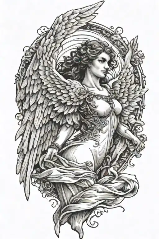 Female Guardian Angel wings flying tattoo design idea