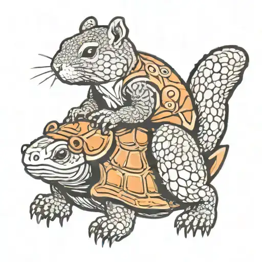 squirrel riding snapping turtle  tattoo design idea