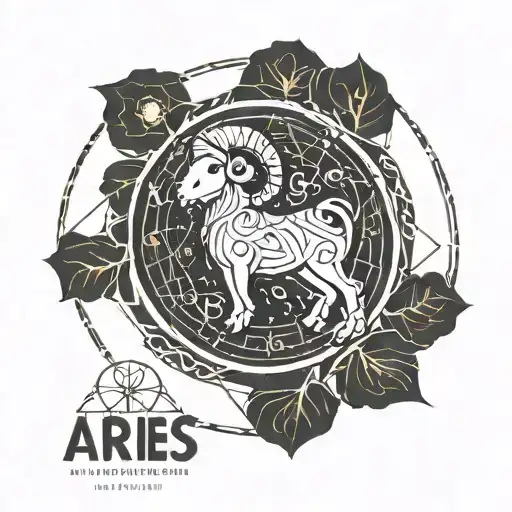"Create a unique tattoo design featuring the zodiac sign Aries alongside the name and date of birth in Quranic Arabic sc tattoo design idea