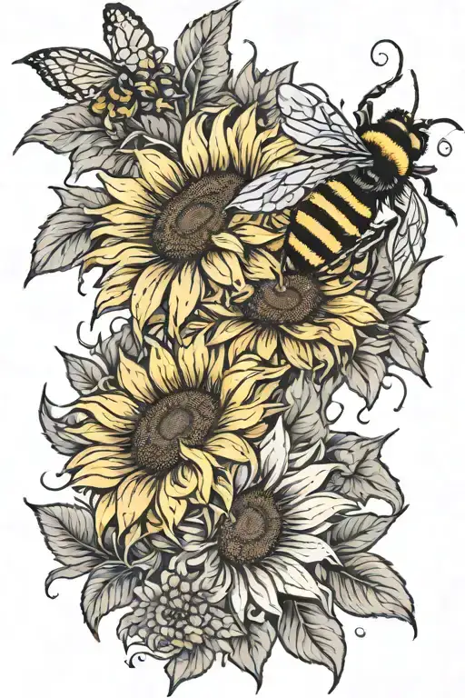 sunflowers , bumble bee tattoo design idea