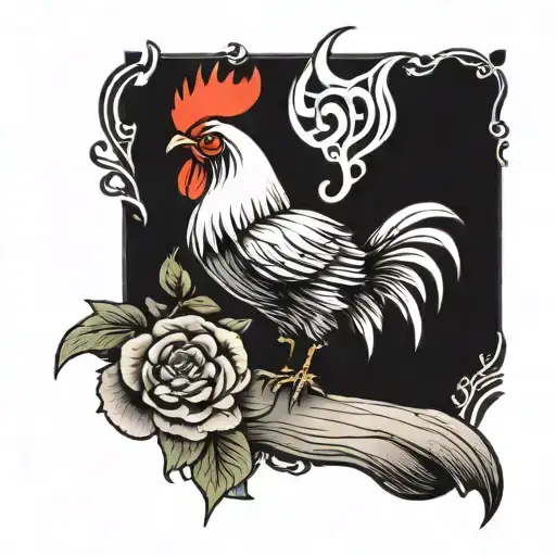 rooster on top of a black cat  tattoo design idea