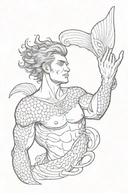 merman looking uninterested to his hand  tattoo design idea