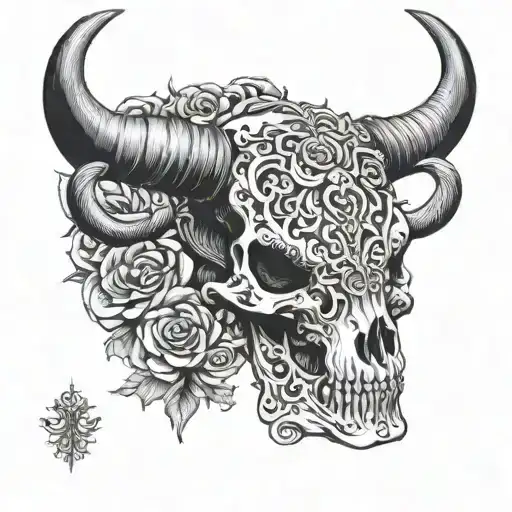 long horn skull tattoo design idea