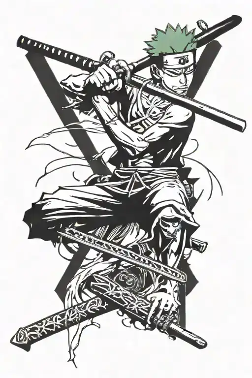 Zoro one piece swords tattoo design idea