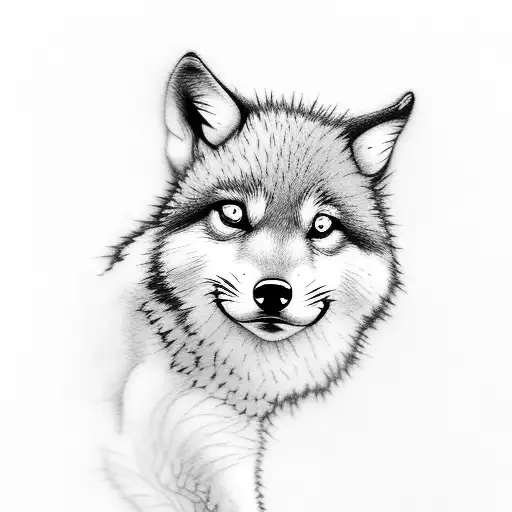 baby wolf with dad tattoo design idea