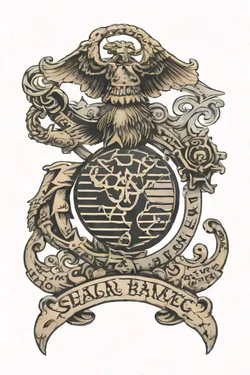 bellau wood painting with usmc in gothic text  tattoo design idea