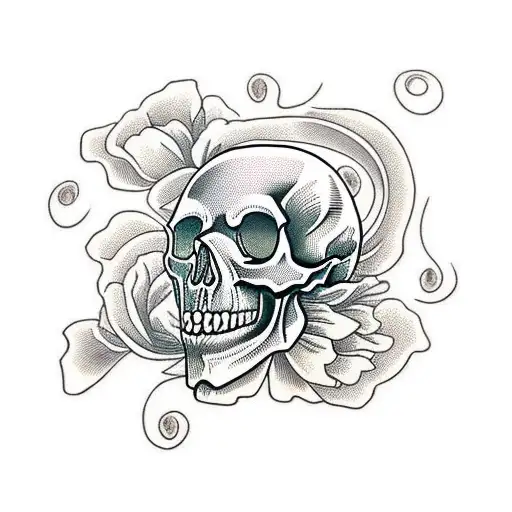 skull with poppies and waves half sleeve upper arm tattoo design idea