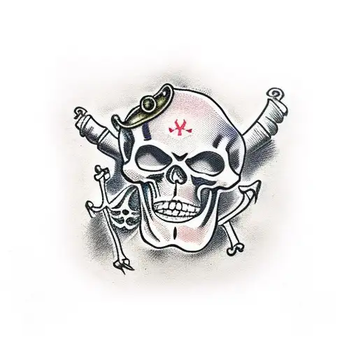 pirate's skeleton with a treasure chest tattoo design idea