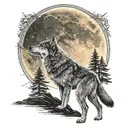 wolf howling with the moon rising tattoo design idea