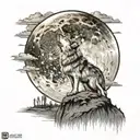 wolf howling with the moon rising tattoo design idea