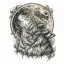wolf howling with the moon rising tattoo design idea