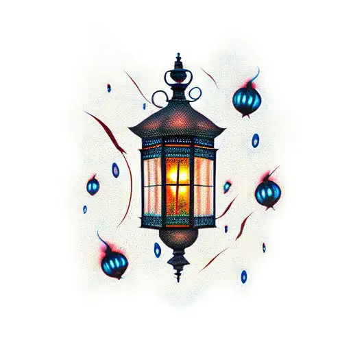  lantern with fireflies tattoo design idea
