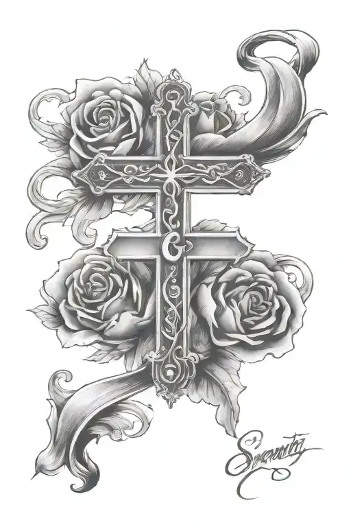 Serenity prayer and cross tattoo design idea