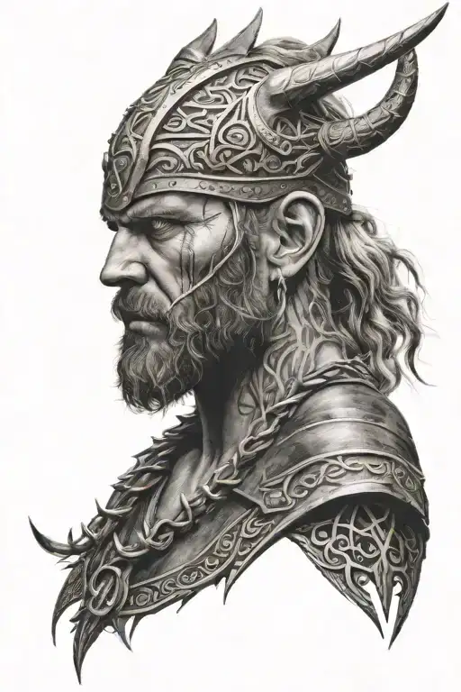 viking face tatoo with thorns wrapping tattoo design idea