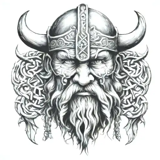 viking face tatoo with thorns wrapping tattoo design idea