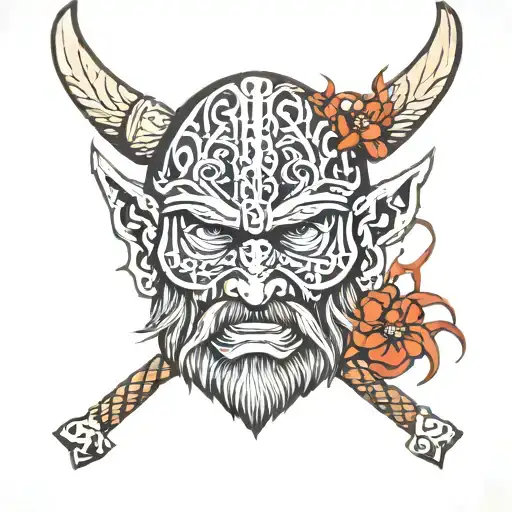 viking face tatoo with thorns wrapping tattoo design idea
