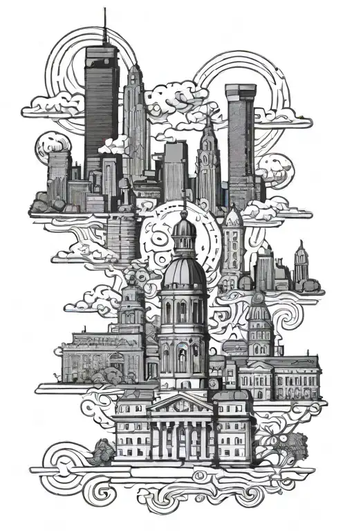 philadelphia skyline, police officer, travel, time tattoo design idea