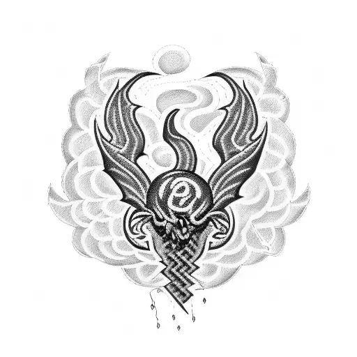 A tattoo design combining Gabber music symbols with intricate crochet patterns, set against a backdrop of a stormy sea tattoo design idea
