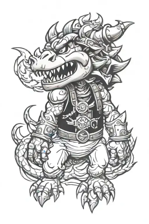 A mashup tattoo of Bowser from Super Mario and a Bloodborne creature, symbolizing the client's love for both games tattoo design idea