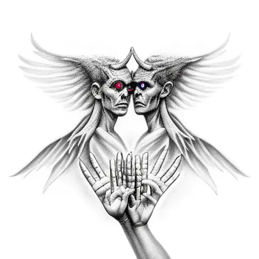 demon and angel hands tattoo design idea