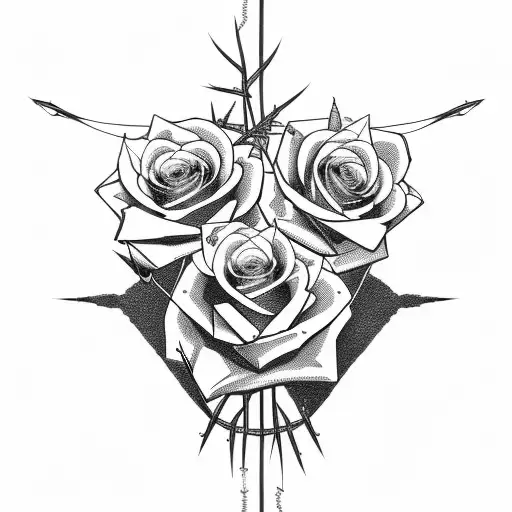 Sexy Pinup girl wrapped in Barb Wire and Roses / Thorns / Music Devil tattoo design idea