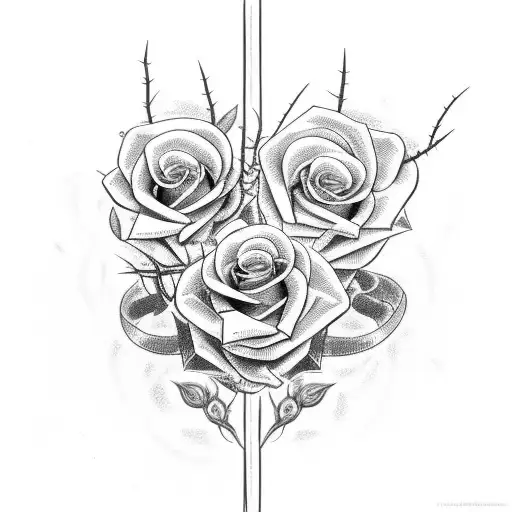 Pinup intwined in Barb Wire and Roses / Thorns / Devil Music tattoo design idea