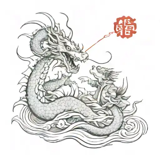 koe fish fighting a dragon on a samuri tattoo design idea