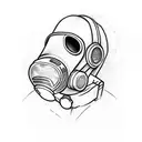 man wearing a gas mask holding a flower tattoo design idea