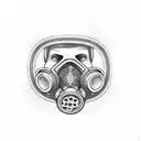 man wearing a gas mask holding a flower tattoo design idea