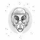 man wearing a gas mask holding a flower tattoo design idea