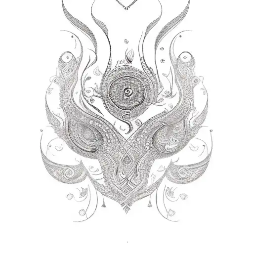 An elegant S-shaped design incorporating Indian mehndi motifs tattoo design idea