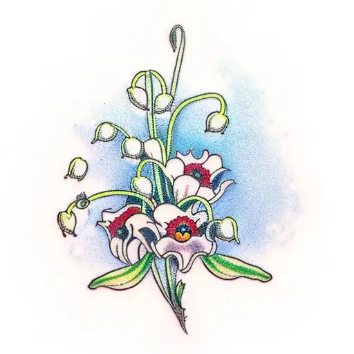 lily of the valley, daisies, poppies tattoo design idea