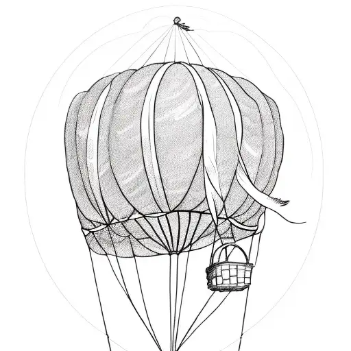A delicate sketch of a hot air balloon with a basket tattoo design idea