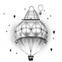 A dotwork design featuring a minimalistic hot air balloon and a travel theme tattoo design idea