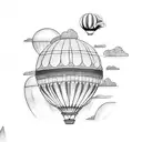 A dotwork design featuring a minimalistic hot air balloon and a travel theme tattoo design idea