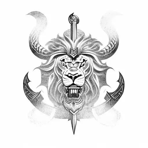 Viking sword with lion hilt tattoo design idea